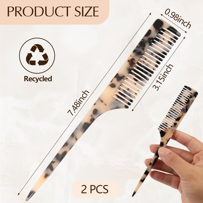 Auseibeely 2 Pack Rat Tail Combs for Women, Fine Tooth Hair Parting Comb Root Teasing Hair Styling Tools for Braiding, Friendly Recycled Cellulose Acetate Comb Anti Static(Tortoise Shell, Ivory) - Image 3